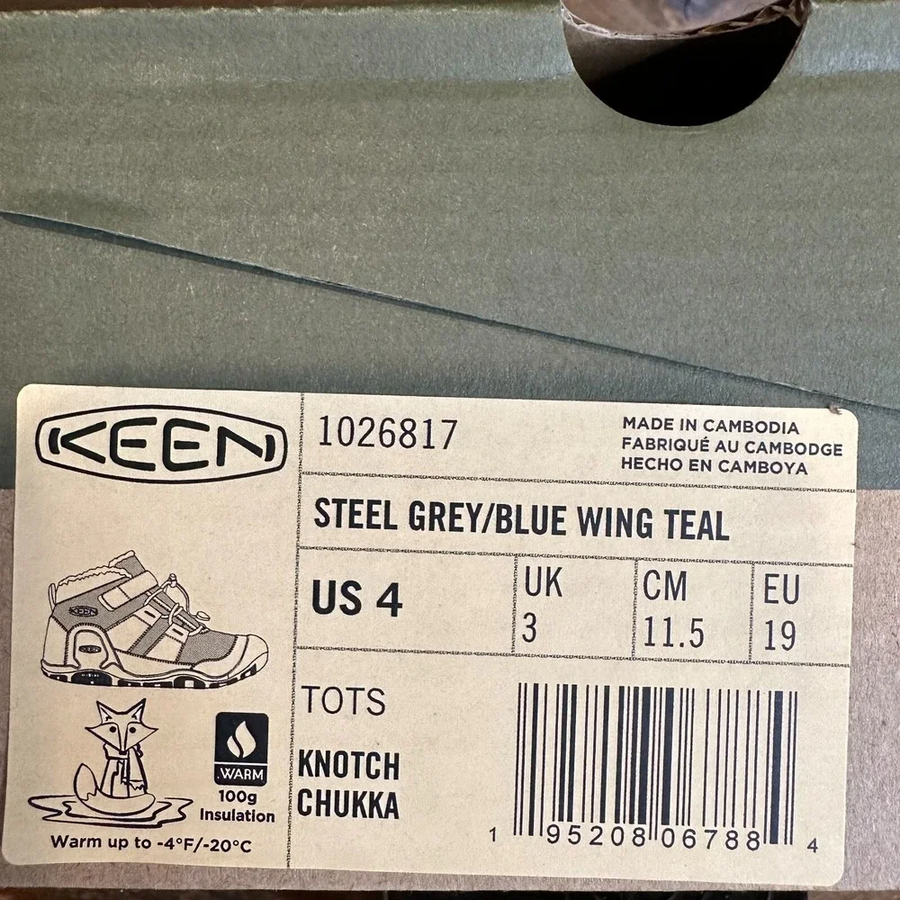 New NIB Little Kids Keen Knotch Chukka Gray Blue Outdoor Ankle Boots‎ Size 4 C
